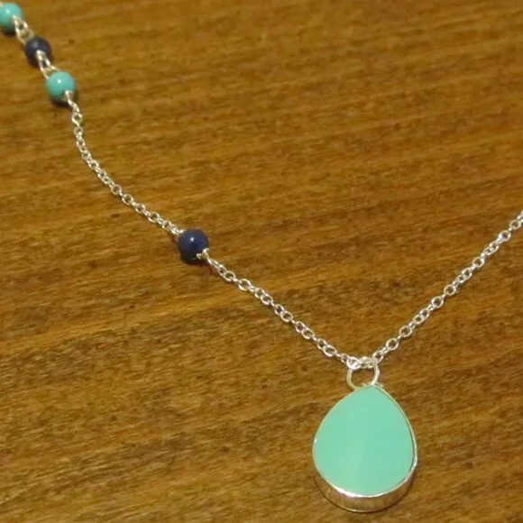 Turquiose and Blue Lapiz-Colored Sterling Silver Necklace - Picture 10 of 15